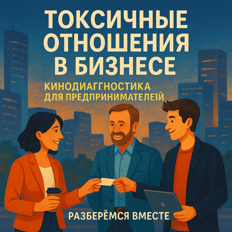 Иллюстрация постера бизнес-мероприятия в Екатеринбурге по теме токсичных отношений и кинодиагностики