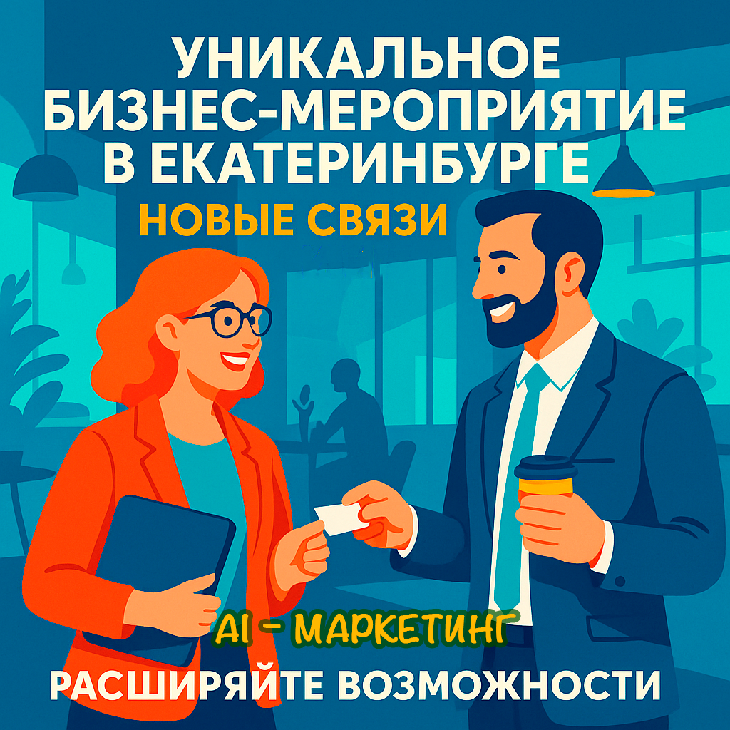 Уникальное бизнес-мероприятие в Екатеринбурге — новые связи и ИИ 15 Уникальное бизнес-мероприятие в Екатеринбурге — новые связи и ИИ Иллюстрация бизнес-мероприятия в Екатеринбурге — двое профессионалов обмениваются визитками в ресторане